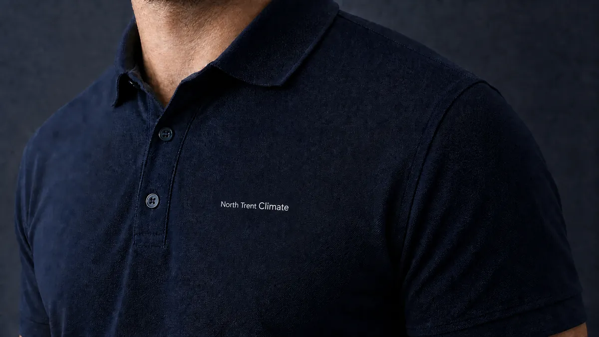 Dark navy North Trent Climate polo shirt with white chest logo